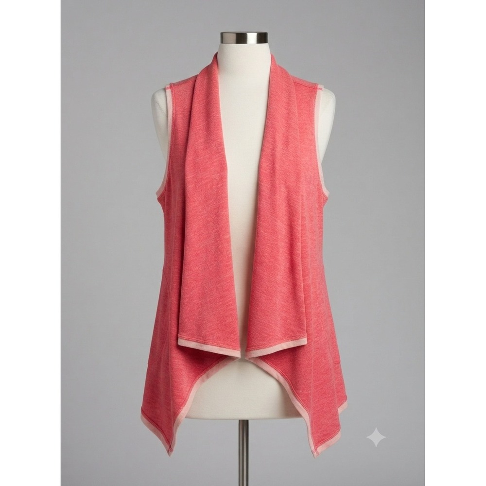 Ruby Rd Womens Coral Pink Marl Draped Open Front Waterfall Vest with Pockets L